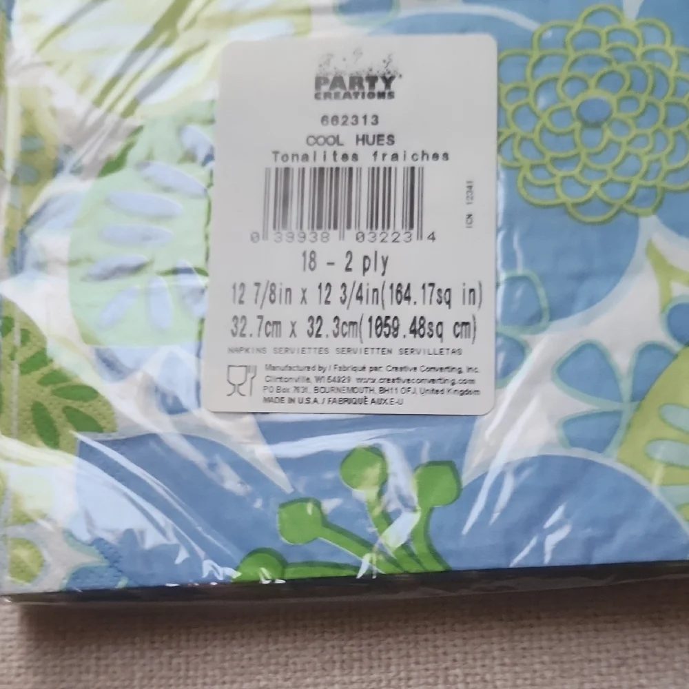 Floral Blue and Green Napkins Cool Hues 18 Napkins